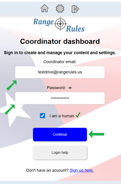 Coordinator dashboard login example image