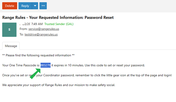 Example of OTP sent to email image