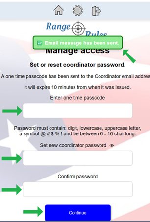 Manage access reset coordinator password example screen image